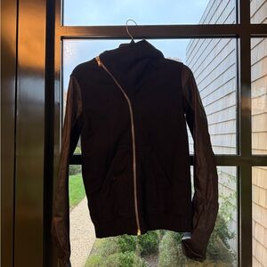 Rick Owens Black Leather Sleeve Sweatshirt